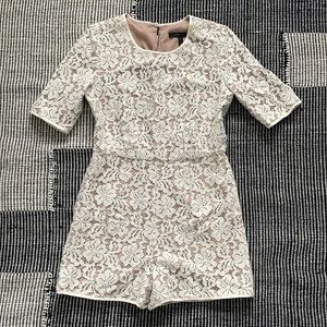 BCBG MaxAzria Ivory Lace Romper with pockets